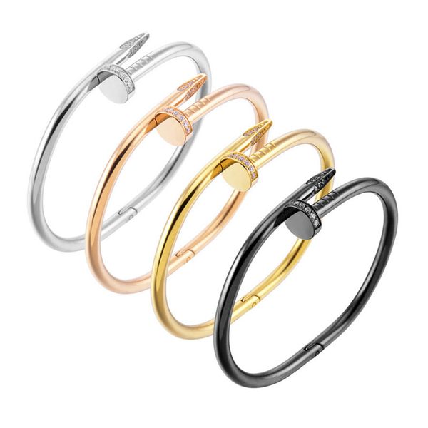 

european and american new titanium steel designer diamond-studded personalized nail bracelet women's simple rose gold open bracelet jew, Black