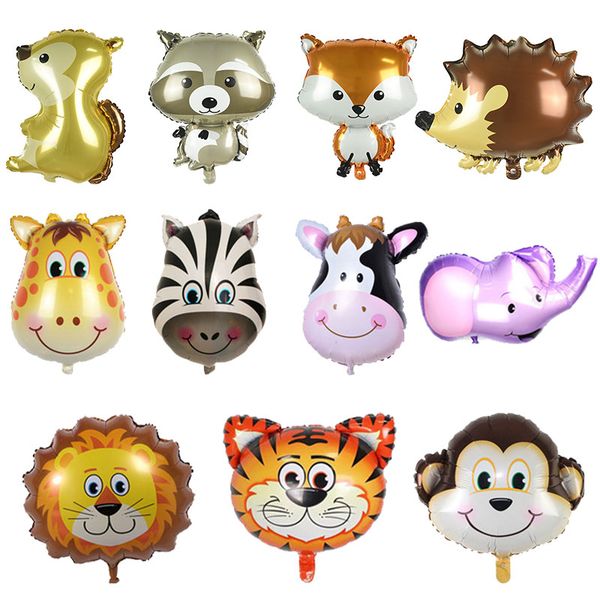 

theme animal safari zoo balloon toy tiger lion cow raccoon zebra hedgehog foil helium balloon kids birthday party decoration
