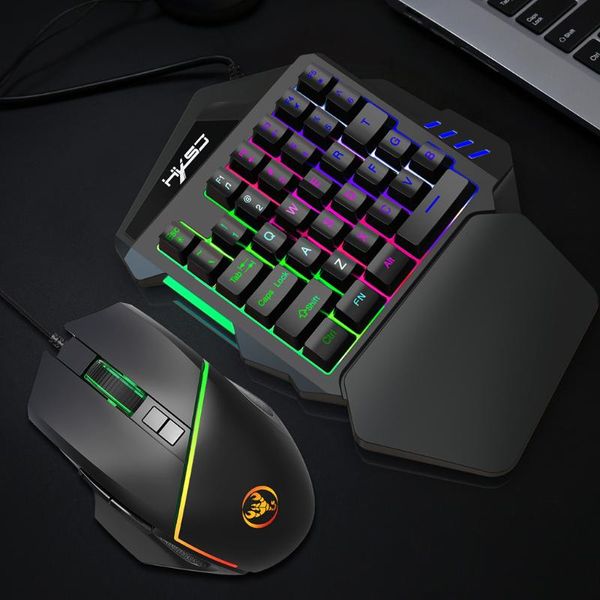 

mini one-handed gaming keyboard mouse combo usb wired game 35 keys v100+a907 rgb mechanical single left hand keypad wrist rest