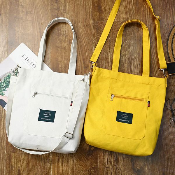 

large reusable grocery women tote bag canvas solid casual foldable grocery sac opvouwbare tas folding shopping tote 200919