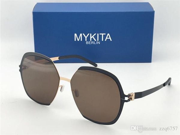 

new mykita sunglasses round frameless with mirror lens ultralight frame memory alloy oversized women sunglasses summer style design, White;black