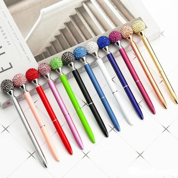 

new fashion big crystal round ball ballpoint pens school office wedding supplies metal pen student stationery, Blue;orange