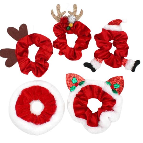 

полосы 5шт рождество волос scrunchies аксессуары velvet шифон упругой волос резинка для волос галстуки канаты scrunchie для женщин, Brown