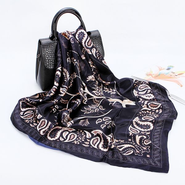 

silk scarf colorblock cashew pattern printed scarf women fashion elegant retro style necker chief foulard bandana female spring, Blue;gray