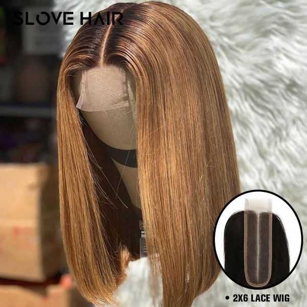 

lace wigs 2x6 front human hair wig 150% bob straight honey blond 1b/27 ombre highlight remy brazilian plucked middle ratio slove, Black;brown