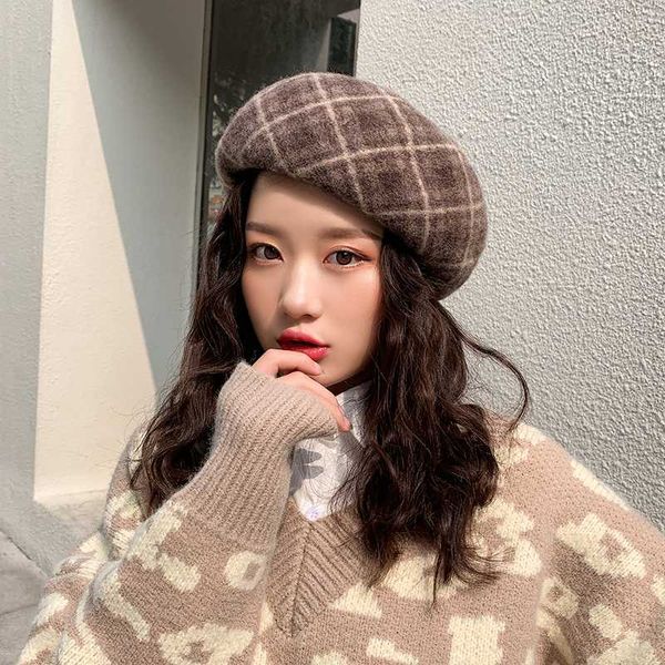 

леди весна зима береты hat painter стиль шляпы женщины шерсть урожай береты сплошной цвет шапки женский bonnet теплый walking cap gj3166, Blue;gray