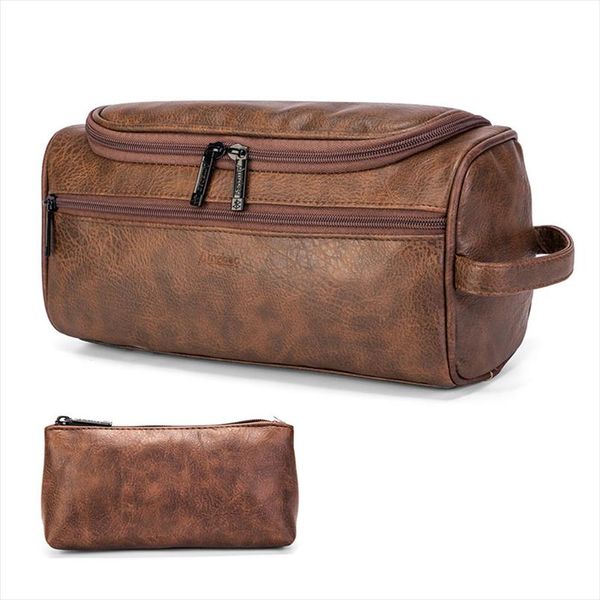 

mens vintage pu leather washing storage bag large portage travel makeup toiletry bag for women neceser mujer neceser hombre