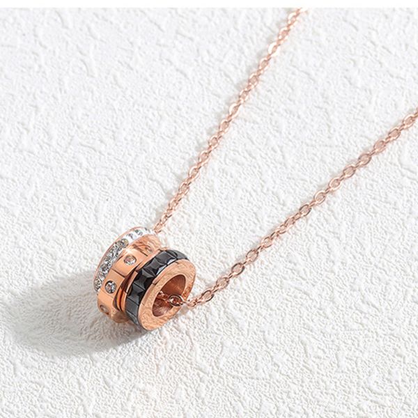 

pendant necklaces rose gold necklace for womens black zircon stainless steel wedding jewelry on the neck gifts woman, Silver