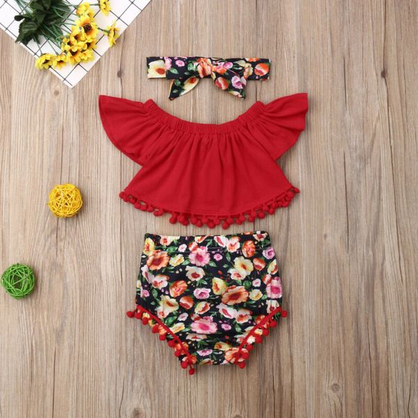 

new infant kid baby girl floral t-shirt shorts summer outfit clothes 0-2y, White