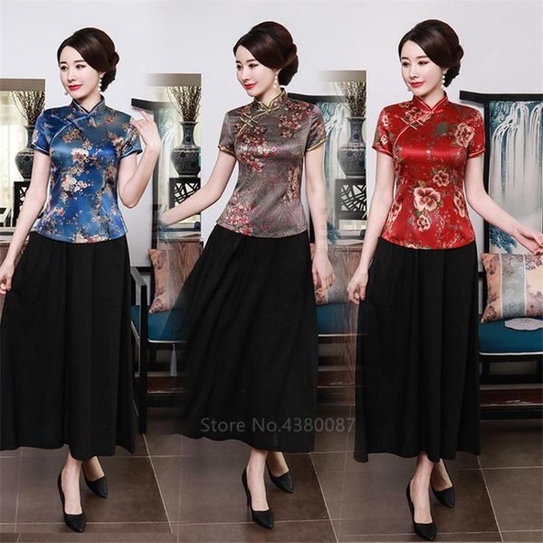

ethnic clothing traditional chinese for women satin retro short sleeve qipao vintage evening cheongsam dress costumes -5xl, Red