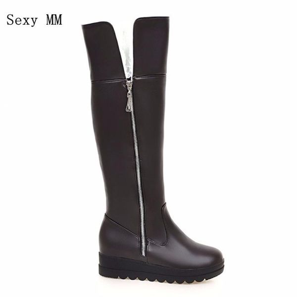 

winter warm snow boots woman platform wedges knee-high snow boots women long ladies shoes plus size 34-40.41.42.43, Black