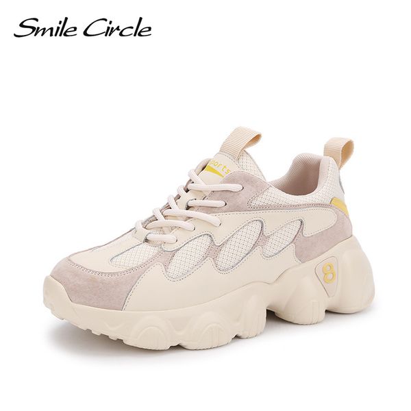 

smile circle spring women sneakers flats platform shoes fashion lace-up casual round toe comfortable ladies sneakers, Black