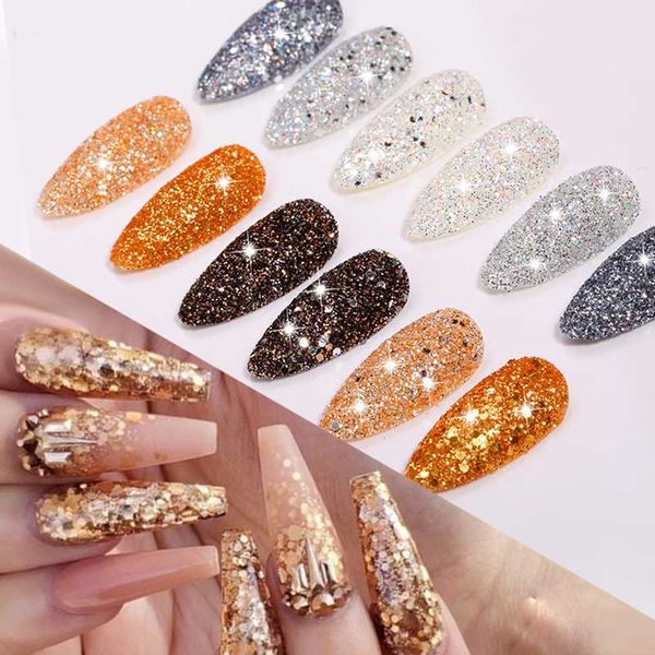 

6 colors nail glitters sequins flakes set colorful palliette nail pigment powder dust art decorations diy powder kits, Silver;gold