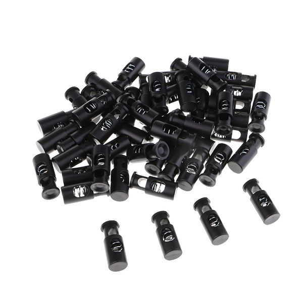 

50pcs plastic single hole cord locks spring toggle ser for shoelaces bag, Black