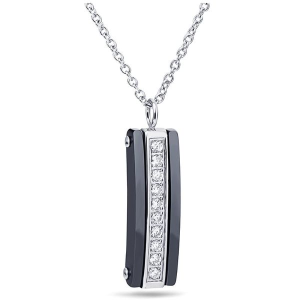 

two colors square cz zircon channel ceramic pendant necklace women engagement promise wedding jewelry for women, Silver