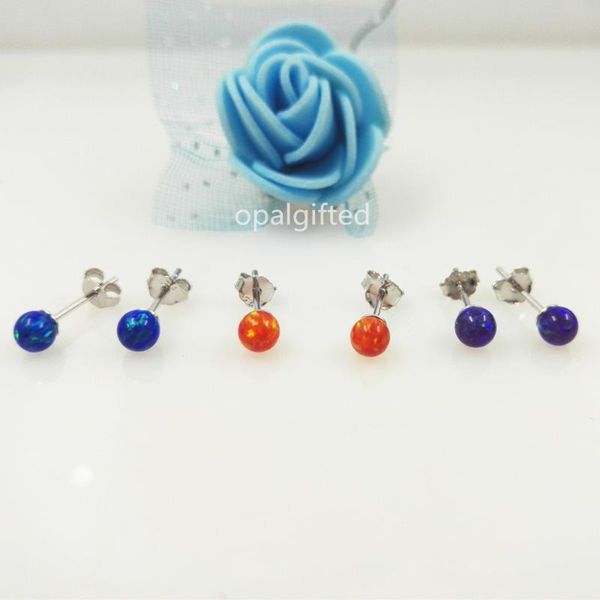 

stud 1pair 2021 arrival classical synthetic opal 4mm round beads earrings for women girls tiny ball earring ear studs, Golden;silver