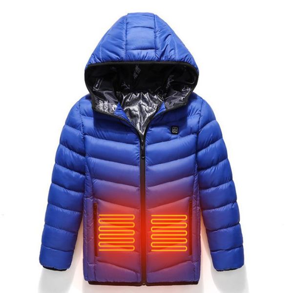 

usb charging heated jacket adolescent safe washable polyester children winter heated vest warm kids clothing student, Gray;blue
