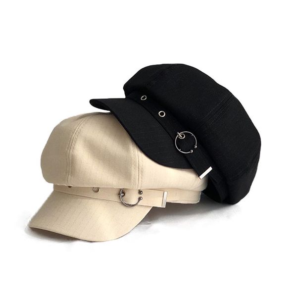 

stingy brim hats personality fashion spring and summer octagonal hat female beret striped retro shade 2021 artist, Blue;gray