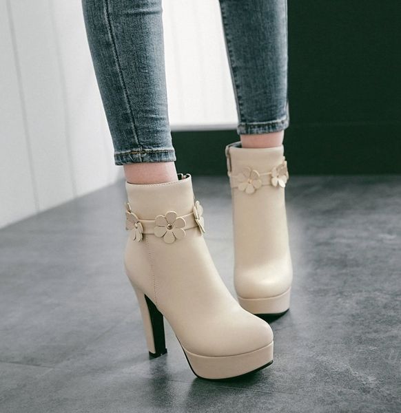 

winter boots lady brand women's shoes platform round toe boots-women booties woman 2020 high heels zipper fashion rubber, Black