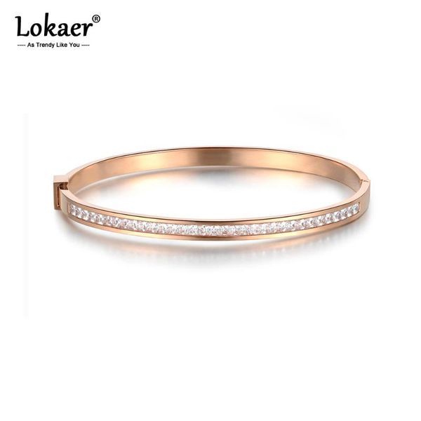 

lokaer classic titanium steel rose gold color bracelets & bangles luxury cubic zirconia wedding bangle jewelry for women b18047, Black
