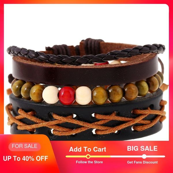

vintage leather beaded bracelet men multiple layers wrap bracelet female handmade bracelets & bangles gift fashion jewelry 2020, Golden;silver
