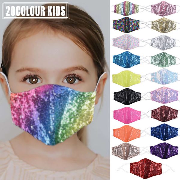 

kids bling bling sequins protective mask pm2.5 dustproof mouth masks washable reusable child face mask can insert filter 10pcs