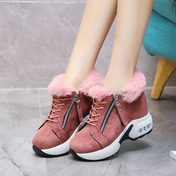 

теплый плюшевые зимние кроссовки женщины коренастый платформы повседневная обувь женщина side zipper искусственного меха снега сапоги женщин, Black