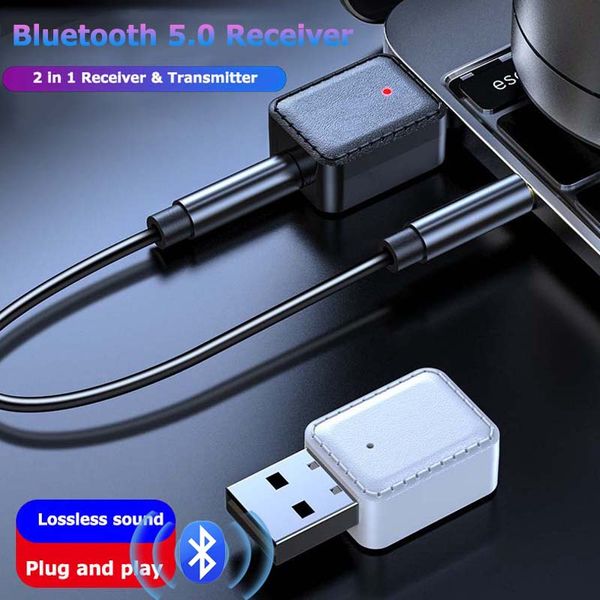 

bluetooth 5.0 transmitter receiver stereo 3.5mm aux jack audio adapters for tv car kit pc headphones 2 in 1 wireless adapter