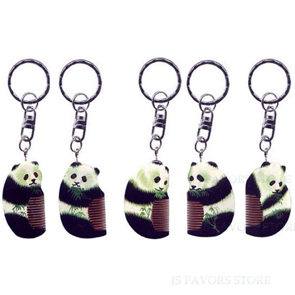 

20pcs chinese timber nanmu material panda hen fish girl pendant painted keychain wedding small comb party gifts