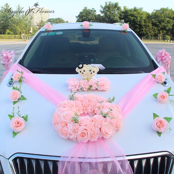 

lovely rose bear white wedding supplies props full set party event wedding car decoration team front cornor flower garland diy