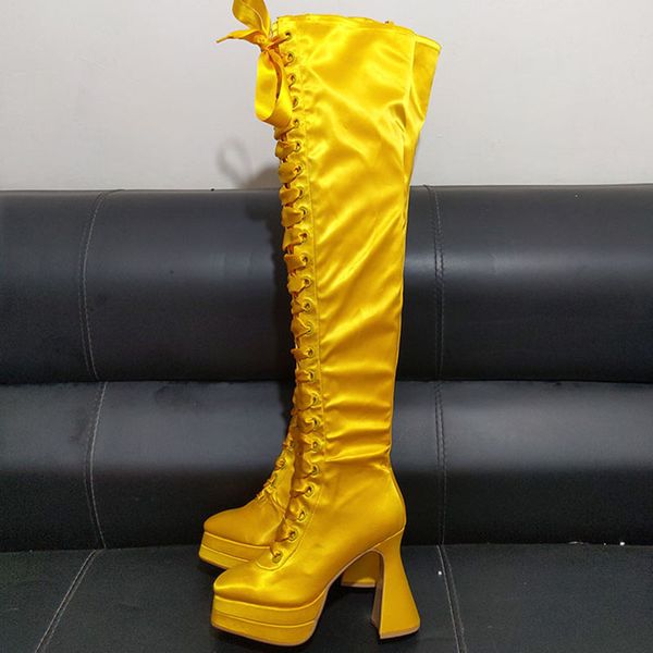 

dovereiss fashion women's shoes winter new cross tied elegant platform strange style heels over the knee boots concise mature, Black