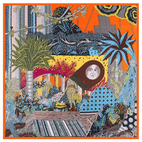 

scarves 130cm*130cm wholesale large square shawls, h forest print twill silk scarf for women headband, Blue;gray