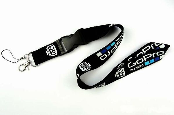 

100pcs wholesale black go-pro logo accessories neck strap lanyard for keys id badge holders mobile phone neck straps hanging rope for iphone