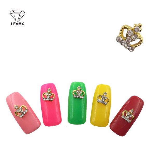 

leamx 10pcs 3d nail jewelry decoration nails art glitter rhinestone for manicure golden crown design nail accessories tools, Silver;gold