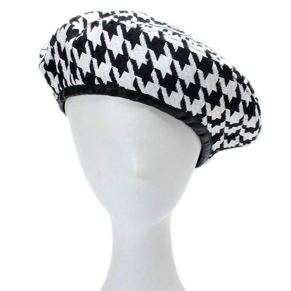 

winterleng berets autumn winter plaid beret hats for women french fashion female houndstooth black with adjustable rope, Blue;gray