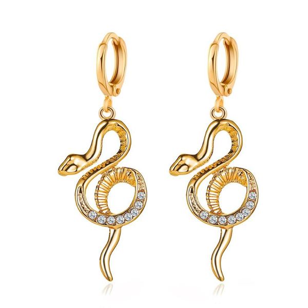 

hoop & huggie 1pair european rhinestone animal huggies earring for women punk gold color snake circle earrings jewelry accessories e507, Golden;silver