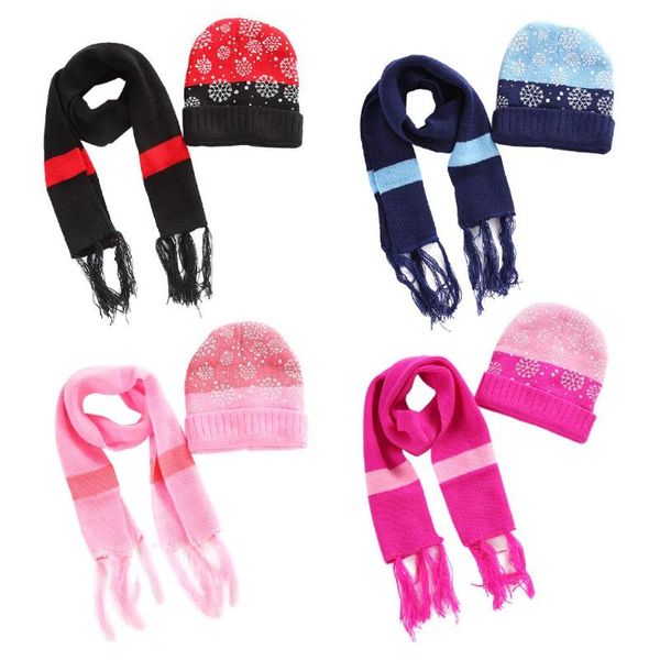 

2pcs cute baby girls boys snowflake hats scarf kids winter hat set merry christmas gift kids 2020 new year christmas decoration