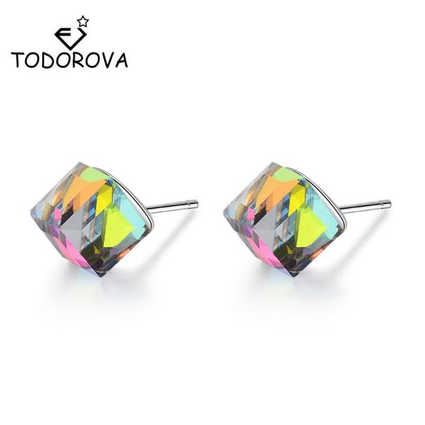 

stud todorova charming attractive crystal earrings cube for women style jewelry accessories, Golden;silver