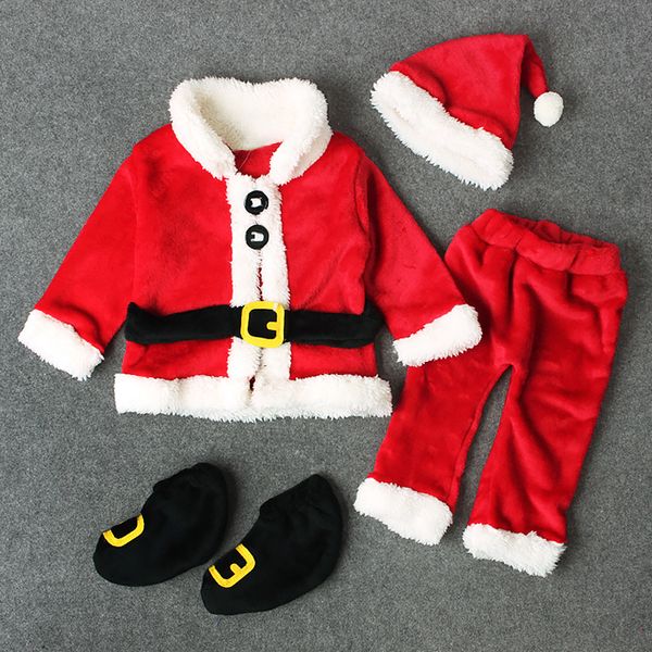 

infant kids costume santa claus long sleeve +pants+hat+socking new 4pcs christmas costume baby boy clothes set, White
