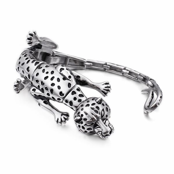 

charm bracelets hip hop tiger leopard lizard scorpion bracelet for men stainless steel rock animal jewelry, Golden;silver