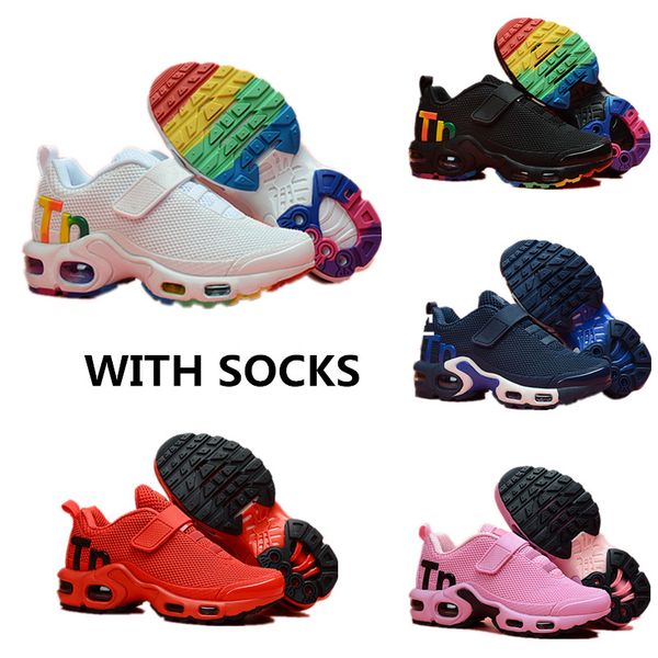 

new bred mesh mercurial plus tn ultra se gs running shoes kids luxury designers hyper crimson athletic baby boy sports sneakers 28-35, Black