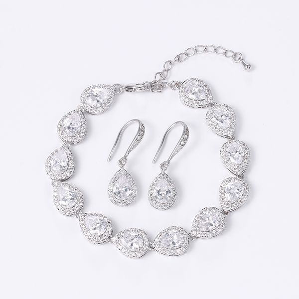 

earrings & necklace weimanjingdian teardrop cubic zirconia cz crystal wedding bracelet and earring bridal jewelry set bridesmaid gift, Silver