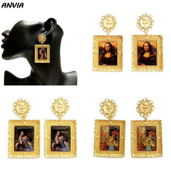 

dangle & chandelier mona lisa vintage drop earrings for women vermeer famous painting accessories baroque exaggerate party, Silver