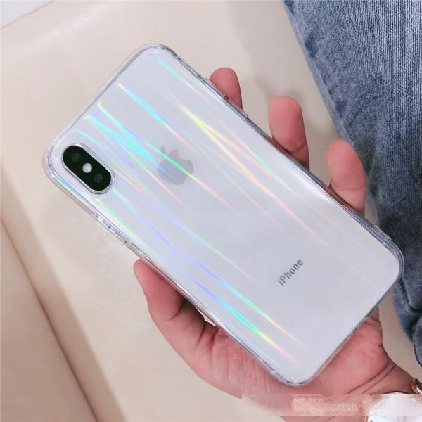 

luxury electroplate mirror aurora phone cases soft tpu lights laser cool phone shell for apple 7 8plus xr x max