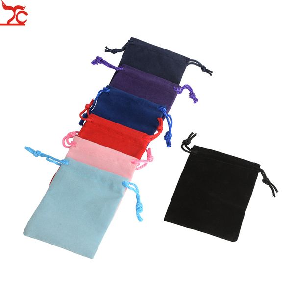 

100pcs 5x7cm velvet drawstring pouch bag/jewelry bag,christmas wedding gift bags & pouches de bijoux velvet bag, Pink;blue