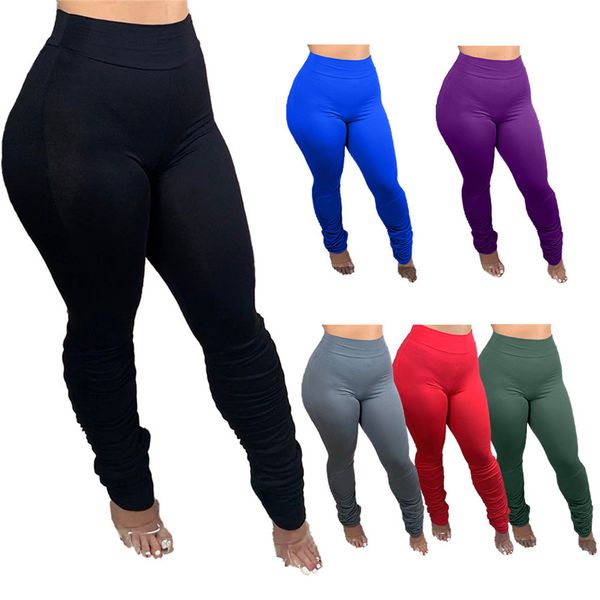 

stacked women pants mid waist slim solid color long leggings casual elastic waist woman pencil pants, Black;white