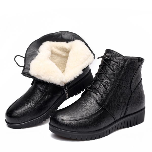

sunny everest winter black ankle boots for women shoes 2020 mother cotton boots furry leather flat sole short non-slip size35-41