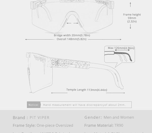 

стильные мужчины крупногабаритные tr90 поляризованные pit viper солнцезащитные очки uv400 регулируемый щит gafas де золь цельный lens16, White;black