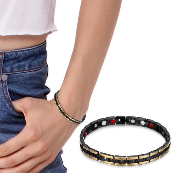 

link, chain fashion stainless steel magnetic bracelet for women bio energy elements link bracelets health care jewelry, Black