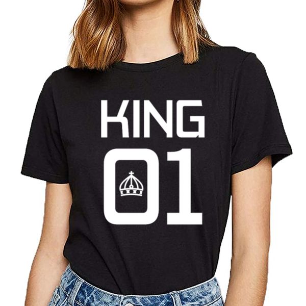 

t shirt women 01 king and queen o-neck vintage cotton female tshirt
